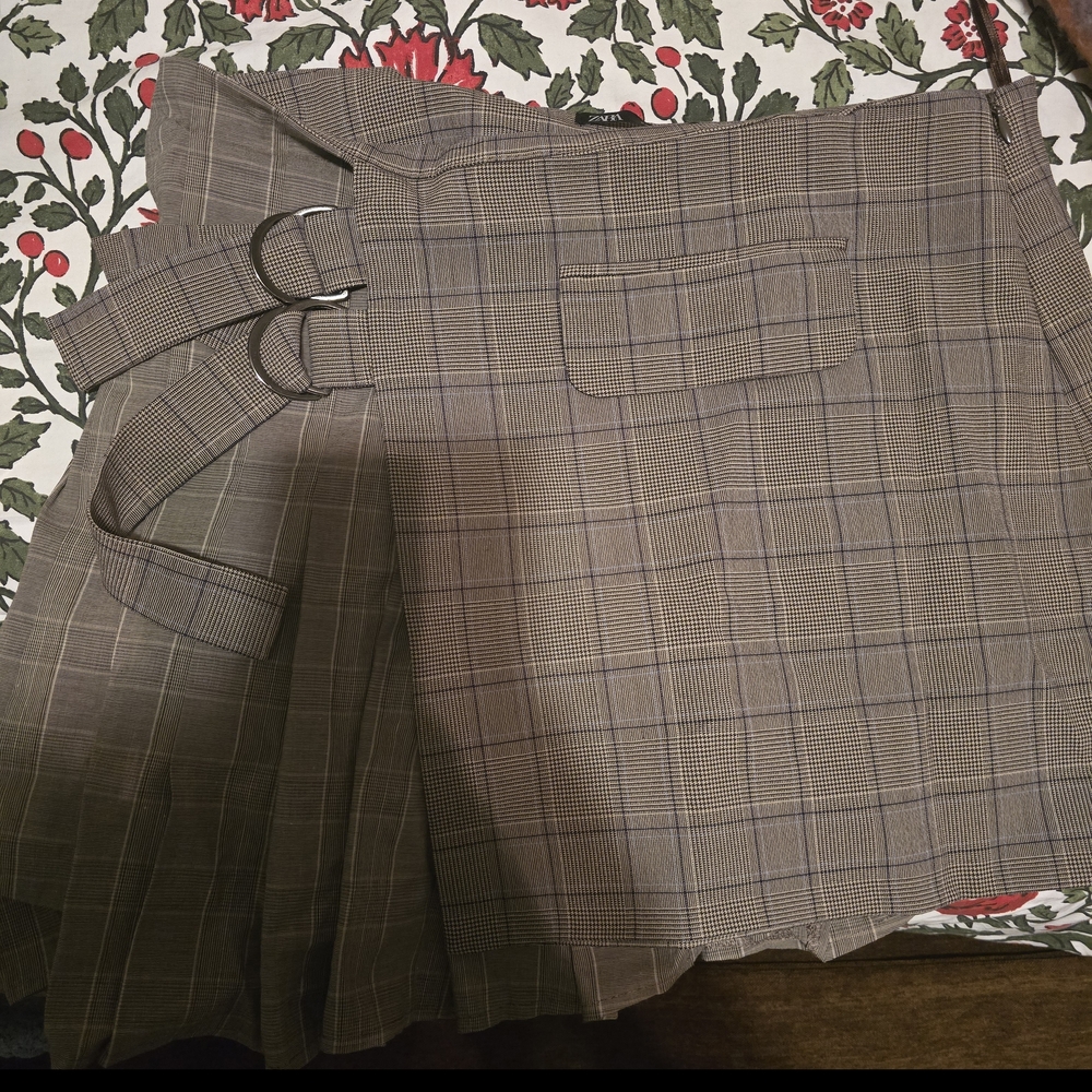 Zara Asymmetrical Plaid Skirt in Gray